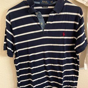Men's Ralph Lauren Pima Soft Polo shirt Medium in navy stripe denim trim